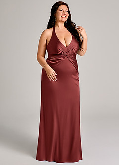 Azazie Valerie Bridesmaid Dresses Terracotta Mermaid Pleated Stretch Satin Dress image10