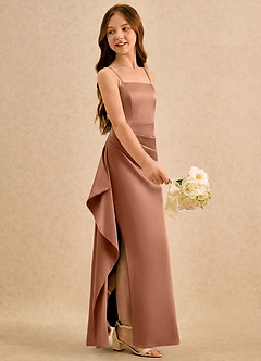 Azazie Cannoli Girls Formal Blumenmädchenkleider A-Linie Plissee Stretch-Satin Kleid Bronzer image4