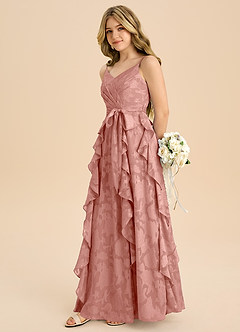 Azazie Peyton Junior Vestido de Rosetón de Devorado Floral de Corte en A con Plisado image5