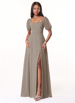 Azazie Alani Brautjungfernkleider A-Linie Quadratischer Ausschnitt Chiffon Kleid Taupe image1