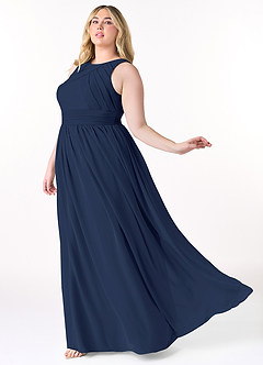 Azazie Harper Bridesmaid Dresses Dark Navy A-Line Pleated Chiffon Dress image8