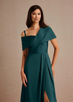 Azazie Milton Mother of the Bride Dresses Pine A-Line Pleated Stretch Satin Dress image3