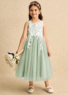 Azazie Sundae Blumenmädchenkleider Ballkleid Spitze Kleid Staubiger Salbeigrün image3