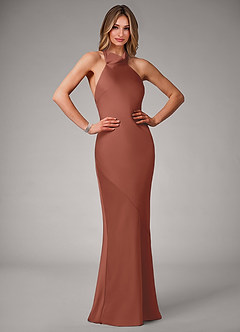 Azazie Velli Bridesmaid Dresses Auburn Mermaid Stretch Satin Dress image1