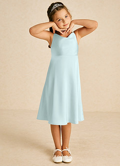 Azazie Zuzu vestidos de niña de las flores Vestido de Vidrio Marino de Satén Elástico de Corte En A con Tirante Espagueti image1