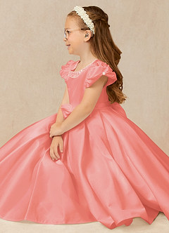 Azazie Jewel vestidos de niña de las flores Vestido de Coral de Satin Mate de Princesa con Plisado image3