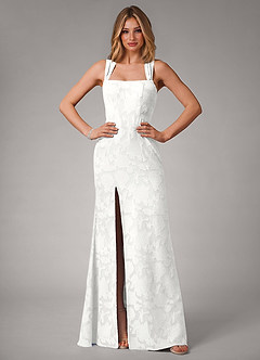 Azazie Luci Robes de demoiselle d'honneur Robe Sirène Convertible en Blumen-Burnout Plissé Blanc image5