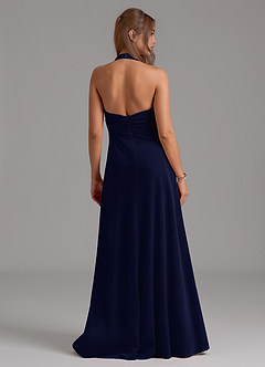 Azazie Tessie Bridesmaid Dresses Dark Navy A-Line Pleated Velvet Dress image7