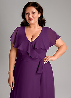 Azazie Lainey Bridesmaid Dresses Grape A-Line with Pockets Chiffon Dress image13