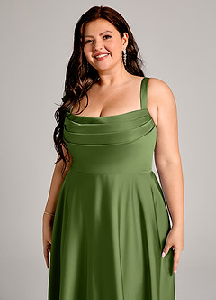 Azazie Shaude Brudtärnklänningar Klä av A-Linje i Stretch Satin Plisserad Enbärsgrön image9