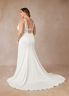 Azazie Cleopatra Vestidos de novia Vestido de Diamante Blanco de Satén con cara trasera de crepé de Corte Sirena con Scoop Lentejuelas image12