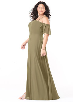 Azazie Sue Robes de demoiselle d'honneur Robe Trapèze Convertible en Mousseline de soie Épaule décolletée Vert Mousse image9