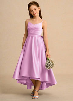 Azazie Sweets Girl Jurken voor bloemenmeisjes A-Lijn Jurk van Mat Satijn Geplooid Snoep Roze image3