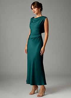 Azazie Kieryn Robes de demoiselle d'honneur Robe Sirène en Satin extensible Plissée Paon image3