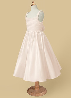 Azazie Cutie Pie Flower Girl Dresses White Alabaster A-Line Pleated Matte Satin Dress image6