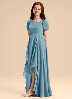 Azazie Priya Junior Abito A-Line in Chiffon Blusa Blu Lunatico image4