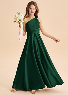 Azazie Charlize Junior Jurk van Stretch Satijn met A-Lijn Geplooid Donkergroen image1