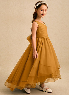 Azazie Seraphina Blumenmädchenkleider A-Linie Plissee Tüll Kleid Butterscotch image5