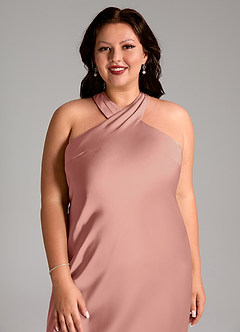 Azazie Doretta Bridesmaid Dresses Rosette Mermaid Pleated Stretch Satin Dress image11