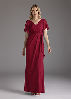 Azazie Song Mother of the Bride Dresses Burgundy Mermaid V-Neck Pleated Stretch Chiffon Dress image3