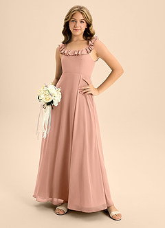Azazie Callie Junior Abito A-Line in Chiffon Increspato Bronzo image6