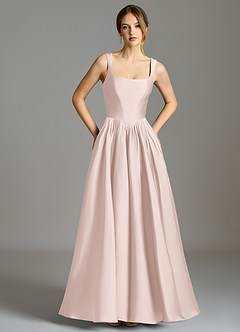 Azazie Verina Bridesmaid Dresses Blushing Pink A-Line Pleated Stretch Satin Dress image3