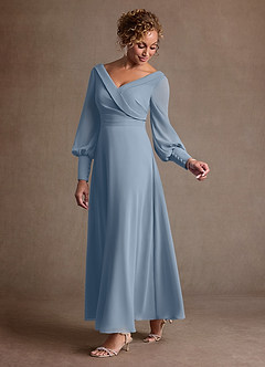 Azazie Paterson Suknie dla Matki Panny Młodej Linia A Pofałdowany Szyfon Długość kostki Sukienka image5