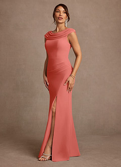 Azazie Irvine Mother of the Bride Dresses Salmon Pink A-Line Pleated Chiffon Dress image4