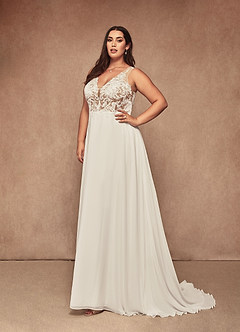 Azazie Trixie Final Sale Diamond White Caramel A-Line Sequins Chiffon Dress image11