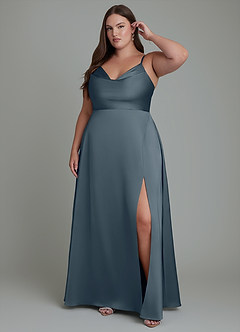 Azazie Sarella Robes de demoiselle d'honneur Robe Trapèze en Satin extensible Plissé Violet Crépusculaire image6