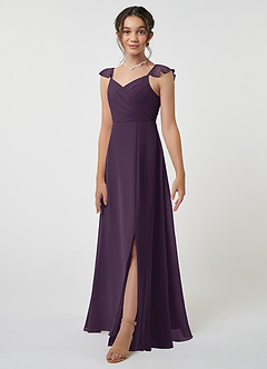 Azazie Amada Junior Plum A-Line Ruched Chiffon Dress image3