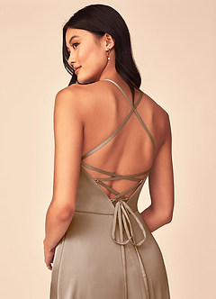 Azazie Mei Abiti da Damigella Abito A-Line in Raso Elasticizzato con Scollo a V Taupe image3