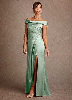 Azazie Bedford Mère de la mariée Robes Robe Fourreau en Satin extensible Plissée Agave image2