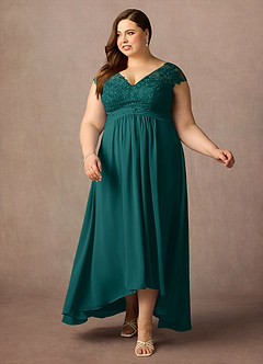 Azazie Irmeli Mother of the Bride Dresses Peacock A-Line Lace Chiffon Dress image12