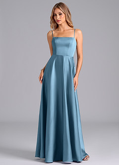 Azazie Elita Jurken voor bruidsmeisjes Jurk van Stretch Satijn met A-Lijn Geplooid Staal Blauw image6