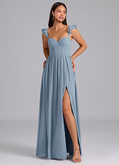 Azazie Denisse Bridesmaid Dresses Dusty Blue A-Line Ruched Chiffon Dress image1