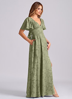 Azazie Kimber Jurken voor bruidsmeisjes Jurk van Bloemen Burn-out met A-Lijn met Zakken Pistache image3