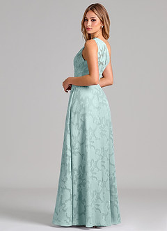 Azazie Phaedra Bridesmaid Dresses Mist A-Line One Shoulder Floral Burnout Dress image2