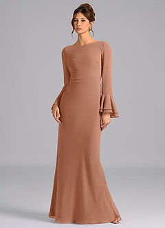 Azazie Leone Brautjungfernkleider Meerjungfrau-Linie Korsett Chiffon Kleid Bronzer image1