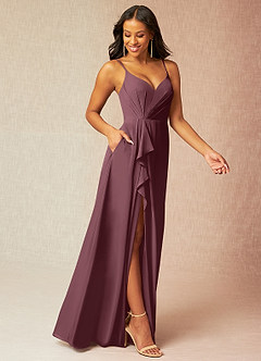 Azazie Kyedae Bridesmaid Dresses Sangria A-Line V-Neck Pleated Chiffon Dress image3