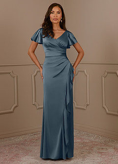 Azazie Roya Mère de la mariée Robes Robe Sirène en Satin extensible Col en V Plissé Violet Crépusculaire image2