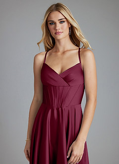 Azazie Alaia Final Sale Mulberry A-Line Corset Stretch Satin Dress image5