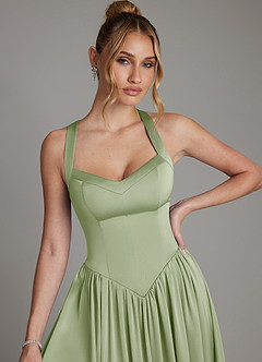 Azazie Francis Bridesmaid Dresses Dusty Sage A-Line Corset Stretch Satin Dress image4