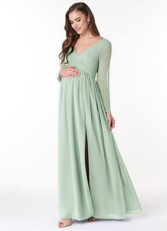 Azazie Teton Maternity Bridesmaid Dresses A-Line Long Sleeve Chiffon Floor-Length Dress image3