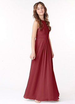 Azazie Bonnie Junior Pomegranate A-Line Pleated Chiffon Dress image2