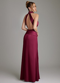 Azazie Gracelynn Robes de demoiselle d'honneur Robe Fourreau en Satin extensible Plissé Bourgogne image9