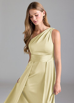 Azazie Dallas Bridesmaid Dresses Lemon Sorbet A-Line One Shoulder Stretch Satin Dress image6