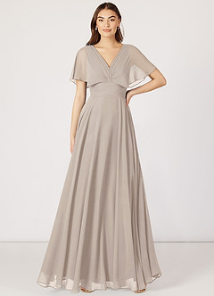 Azazie Pamela Bridesmaid Dresses A-Line V-Neck Pleated Chiffon Floor-Length Dress image1