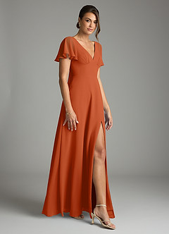 Azazie Kimber Bridesmaid Dresses Burnt Orange A-Line Flounce Sleeve Chiffon Dress image6