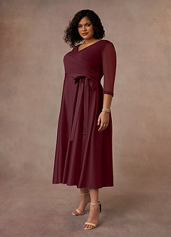 Azazie Maritza Mother of the Bride Dresses Cabernet A-Line Pleated Matte Satin Dress image2